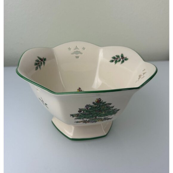 Spode Christmas Tree Pierced Hexagonal Bowl Holiday Serving Classic England - Picture 2 of 16